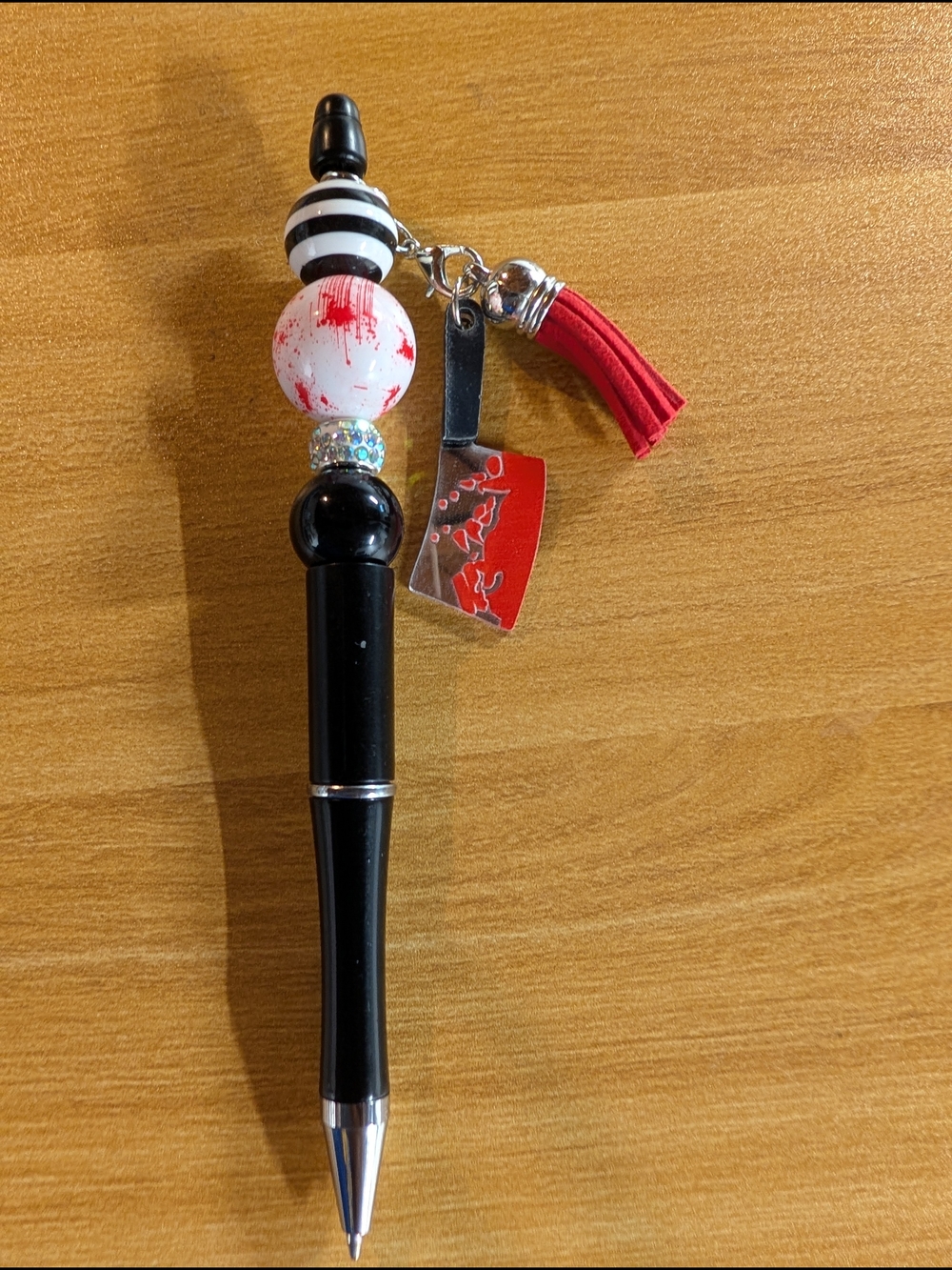 Hand Crafted Black and Red Decorative Tassel Bead Pen
